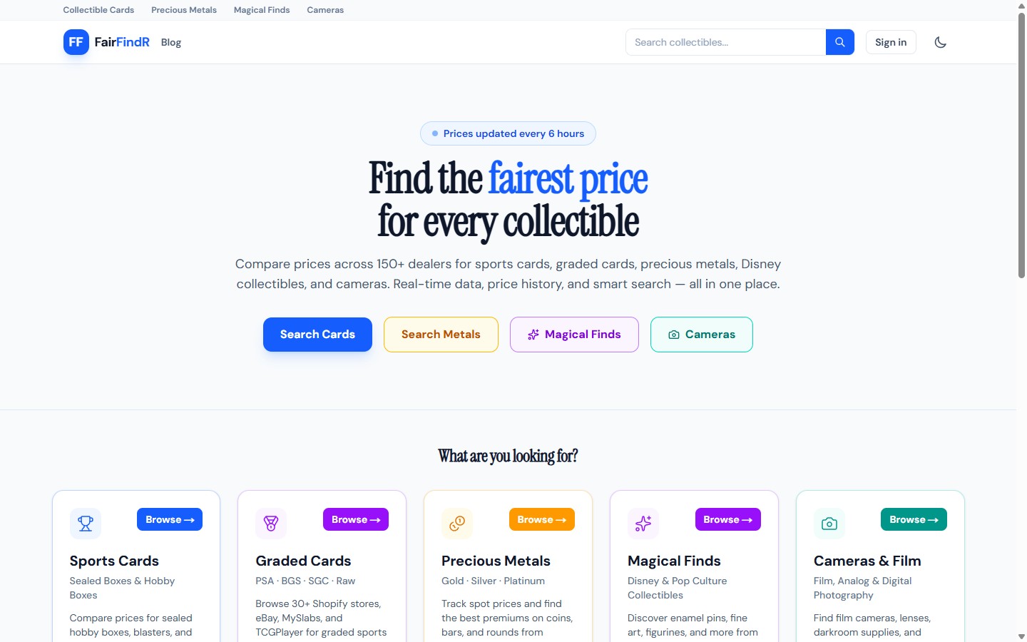 FairFindr price comparison platform homepage